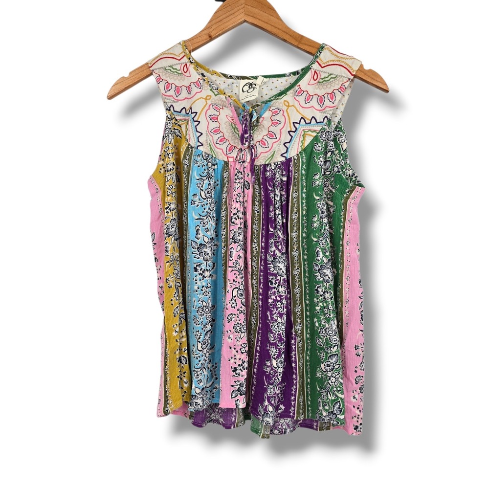 One September Anthropologie Boho Embroidered Patchwork Floral Sleeveless‎ Top XS